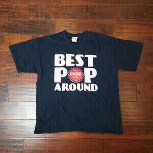 Vintage Men's XL Coca Cola Old Tag Best Pop Around Graphic Black Cotton T Shirt